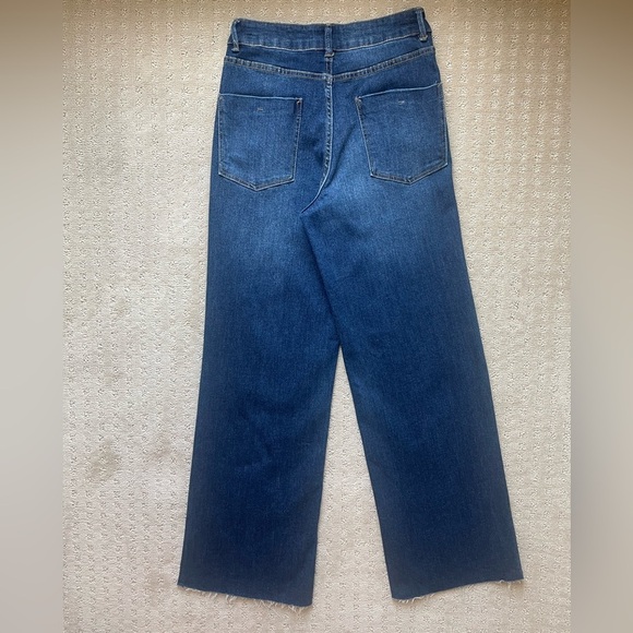 OAT New York High Rise Wide Leg Denim Trouser, Rhinestone Detail, Raw Hem, Sz 2 - Picture 10 of 16